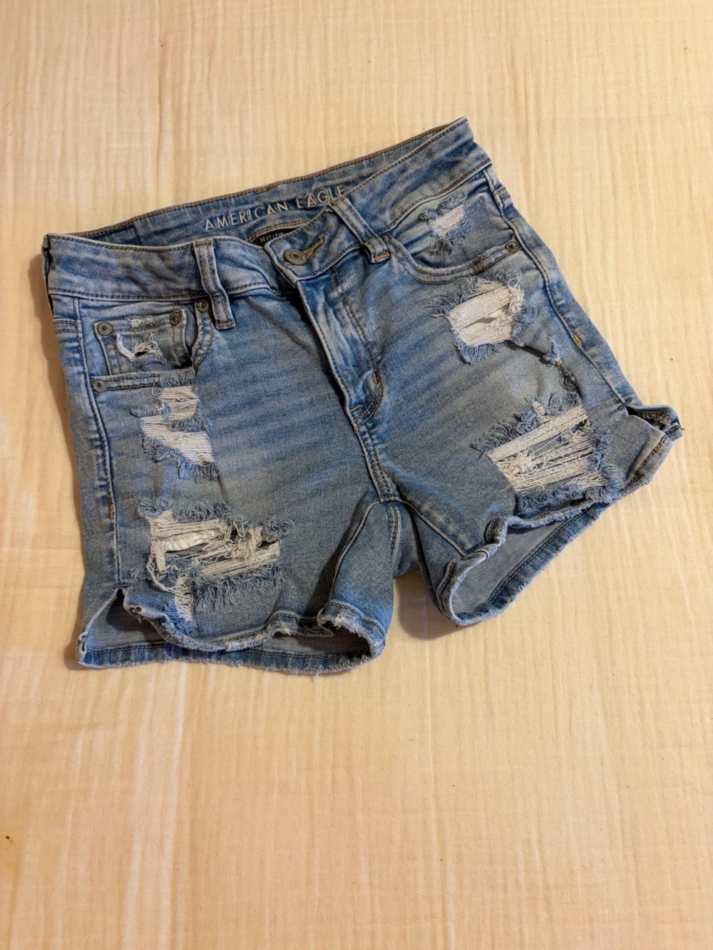 American Eagle Outfitters Light Blue Distressed Denim Shorts